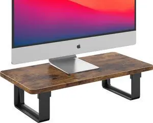 Monitor Stand Riser with 50 LB Capacity, Stable Wood Computer Monitor Stand for Desk Organizers, Anti-slip Computer Riser Monitor Shelf for PC Laptop Notebook Printer Computer iMac, Rustic Brown
