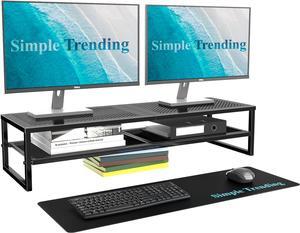 2-Tier Metal Dual Monitor Stand Riser,Computer Office Desktop Organizer for 2 Monitors With 32"x10" Mouse Pad,for Laptop,Printer,TV,Black