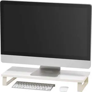 IRIS USA 1-Tier Multi-Purpose Modern PC Monitor Organizer Stand with Metal Legs, Ergonomic Desktop and Countertop Riser for Computer Laptop TV Kitchen Pantry and Closet Organization, White