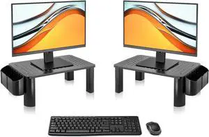 Pholiten 2 Pack Monitor Stand Riser, 3 Height Adjustable Monitor Stand Flat Screen TV Monitor Stand Riser, Sturdy Metal Laptop Computer Monitor Stand Shelf for Printer, iMac,Premium Metal Monitor