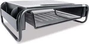 Allsop 32166 Metal Art Organizer 5 Riser Monitor Stand with Drawer and Side Caddies, Black