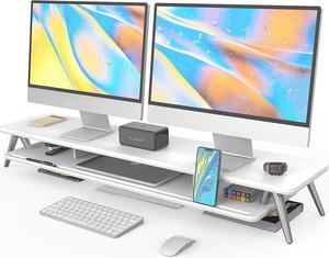Fenge Dual Monitor Stand, Monitor Stands Riser for 2 monitors, 42.5 Inch Wood Desk Shelf with Storage Organizer and Cable Management for Office Desk Accessories