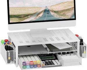gianotter Monitor Stand Riser, Desk Organizer with Drawer and Pen Holder, 2-Tier Computer Stand, Desk Accessories & Workspace Organizers(White)