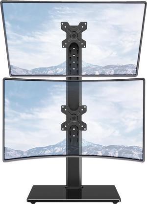 MOUNTUP Vertical Dual Monitor Stand, Stack Two Screens up to 32 inches,17.6 Lbs, Free-Standing Monitor Desk Mount, Monitor Riser with Swivel, Tilt, Height Adjustable, VESA Stand 100 x 100mm, 75 x 75mm