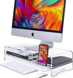 BEYGORM Acrylic Monitor Stand Riser, Wide 20", 2 Tier Computer with Storage, Desk Organizer Desktop Printer Laptop Storage Shelf Screen Holder Phone Holder(Clear)