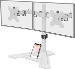 MOUNT PRO Dual Monitor Stand - Free Standing Full Motion Monitor Desk Mount Fits 2 Screens up to 27 inches,17.6lbs with Height Adjustable, Swivel, Tilt, Rotation, VESA 75x75 100x100,White