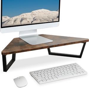 TEAMIX 26 inch Triangle Monitor Stand Riser, Desktop Corner Shelf with Metal Leg Wood Computer Stand with Storage Laptop Riser Office Organization