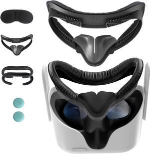 VR Face Pad for Oculus Quest 2 Accessories, 6-in-1 Set Facial Interface Bracket Face Cushion Cover, with 2pcs Sweat Proof Leather Foam Replacement, Lens Cover, Nose Pad, Shakes Stick Caps