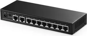 Binardat 10 Port Gigabit Ethernet Switch, 8 Ports 100/1000Mbps, 2 Gigabit Uplink, Support Vlan, Metal Case Unmanaged Plug and Play