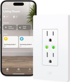 Eve Energy Outlet (Matter)  Smart Outlet & Power Meter, App & Voice Control, No Bridge, Thread, Works with Apple Home, Alexa, Google Home, SmartThings, 100% Privacy, Requires Thread Border Router