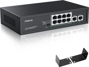 8 Port Full Gigabit PoE+ Switch with Rack Mount Ears, with 2 Gigabit Uplink Ports Up to 30W Per PoE Port, Total Budget 120W, 48 Volt 803.af/at Compliant, Compatible with PoE IP Cameras VOIP Phones