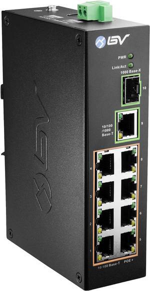 BV-Tech 8 Port PoE Switch with 1 Gigabit Uplink and Industrial DIN Rail - Power Over Ethernet Network Switch for IP Cameras, VoIP Phones, Wireless APs - IEEE802.3af/at, Wide Temperature Range