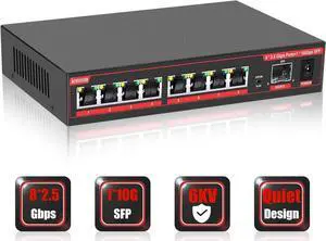 ienRon 8 Ports 2.5G Ethernet Switch with 10G SFP Slot,Unmanaged Network Switch,Ethernet Splitter| Plug & Play| Fanless Metal Design| Shielded Ports| Traffic Optimization