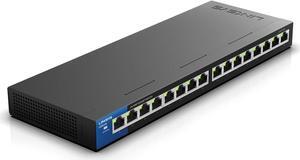 Linksys LGS116P 16 Port Gigabit Unmanaged Network PoE Switch with 8 PoE+ Ports @ 80W - Ideal for Business, Home, Office, IP Surveillance - Ethernet Switch Hub with Metal Housing, Desktop / Wall Mount