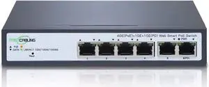 PoE Passthrough Switch 4 Port, VLAN, QoS, Expand Network Port with Existed Cat5e/Cat6 Cable, Managed 60W PoE Powered Switch, IEEE802.3at/bt