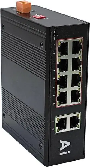 Industrial 10 Ports Gigabit Ethernet Switch Hardened 10 Port RJ45 10/100/1000Mbps Network Switch Outdoor Din Rail Ethernet Switch (-40 to 176 ºF) Din-Rail Mount Ethernet Hub