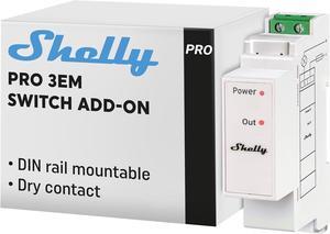 Shelly Pro 3EM Switch Add-On | Add-On Pro 3EM Dry Contacts DIN Rail Mounting | Home Automation | iOS Android app | No Hub Required | Solar Panels | Wind Turbines