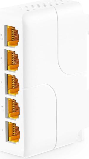 MokerLink 5 Port Gigabit PoE Extender, IEEE 802.3 af/at/bt 90W PoE Repeater, 10/100/1000Mbps, 1 PoE in 4 PoE Out, Wall & Din Rail Mount POE Passthrough Switch