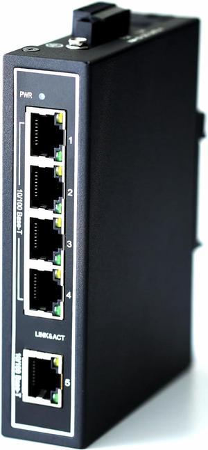 WIWAV WDH-5ET-DC 10/100Mbps Unmanaged 5-Port Industrial Ethernet Switches with DIN Rail/Wall-Mount (cUL Listed, Fanless, -30°C~75°C)