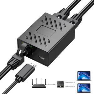 AKWOR RJ45 Ethernet Spliter 1 to 2, Ethernet Swtich1 Female to 2 Female with USB Power Cable, RJ45 Splitter for Cat5/5e/6/7/8 Cable [2 Devices Simultaneously Networking]