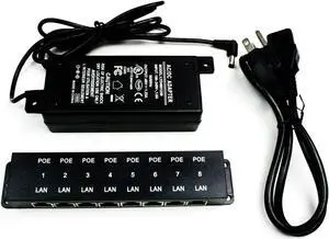 PoE Texas - 8 Port Passive Midspan Injector: Compatible with IEEE 802.3af Power Over Ethernet Devices including Phones Cameras Wifi Access Points and More - WS-POE-8-48v120w