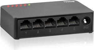 TEROW Ethernet Switch,5 Port Gigabit Unmanaged Network Switch, Portable Switch | Plug & Play | Fanless Housing, Black
