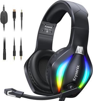 Krysenix PG1 Gaming Headset with Microphone for PS4/PS5/PC/Xbox, Xbox One Headset with RGB Light, Computer Headset with Mic & 3.5mm Jack Black