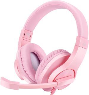 DIWUER Gaming Headset for Xbox One, PS4, PS5, Nintendo Switch, Bass Surround and Noise Cancelling 3.5mm Over Ear Headphones with Mic for Laptop PC Smartphones, Pink