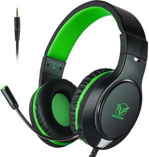 KHAZNEH H-10 Gaming Headset for PS4, Xbox One, PC, PS5, Nintendo Switch, Stereo Wired Noise Cancelling Over Ear Headphones with Mic for Kids Adults, Bass Surround, Soft Memory Earmuffs, Green