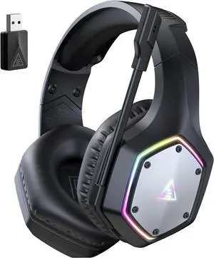 EKSA Wireless Headset for PC PS4 PS5 Computer - 7.1 Surround Sound, AI Intelligent Noise Cancelling Microphone(ENC), Low Latency 2.4G USB Dongle, 36 Hour Battery, Game/Music Mode, RGB Light