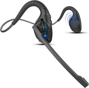 iDIGMALL Bluetooth 5.3 Headset w/Microphone Boom for Computer Phones PC, Open Ear Headset w/Noise Canceling Mic & Mute, Wireless Stereo Headphones Lightweight & Comfort for Home Office Working-10 Hrs