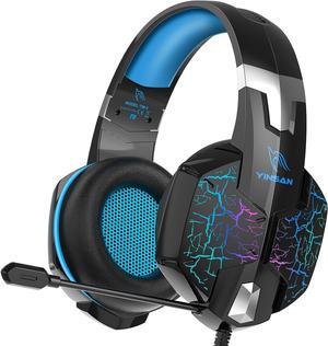YINSAN Gaming Headset with Mic for PS4 PS5 Xbox Series X|S Nintendo Switch Xbox One PC, Wired Over Ear Gaming Headphones with Surround Sound, Noise-Cancelling, RGB Light, One-Key Mute Button