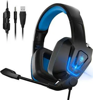 YOTMS Wired Gaming Headset, Wired PC Headset for Xbox One, PS5, PS4,Laptop, Switch, H2 Over-Ear Gaming Headphones with Noise Cancelling Mic & LED Light & Volume Control & Surround Sound (Navy Blue)