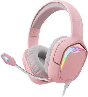 Black Shark Gaming Headset for PC, PS4, PS5, Xbox, Switch, All-in-1 Gaming Headphones with Ultra-Clear Bendable Mic, 50mm Dynamic Drivers, Noise Isolation Ear Cushions, in-line Controls - Pink
