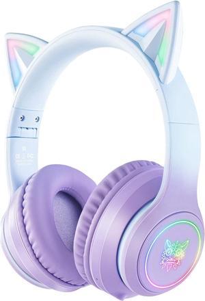 SIMGAL Bluetooth Cat Ear Headphones for Kids, Wireless & Wired Mode Foldable Headset with Mic, RGB LED Light, for Girls School Gaming, Compatible with Mobile Phones PC Tablet