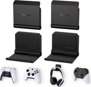 PlayVital 4 Set FOLD Controller Wall Mount for ps5/4, Gaming Headset Stand, Foldable Wall Stand for Xbox Series X/S, Switch Pro, Wall Holder for Xbox Wireless Headset, for Pulse 3D Headset - Black