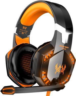 VersionTECH. G2000 Gaming Headset, Bass Surround Gaming Headphones with Noise Cancelling Mic, LED Lights, Soft Memory Earmuffs for PS5/ PS4/ Xbox One Controller/Laptop/PC/Mac/Nintendo NES Games-Orange