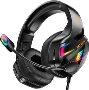 Tatybo Gaming Headset for PS5, PS4, PC, Gaming Headphones with Noise Cancelling Microphone, Over-Ear Gamer Headset with Stereo Sound for Laptop Switch Xbox (Black)