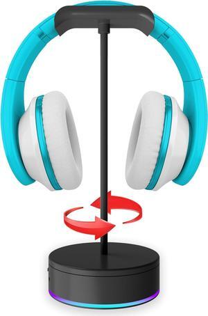X-FLOAT Rotating Headphone Display Stand for Desk with LED Lights - Spinning Gaming Headset Stand (Black)