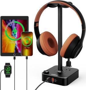 COZOO Headphone Stand with USB Charger Desktop Gaming Headset Holder Hanger with 3 USB Charging Station and 2 Outlets Power Strip - Suitable for Gaming, DJ, Wireless Earphone Display (Black)