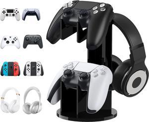 MoKo Universal Stand for Gamepad and Headphone Stand, 2 in 1 Game Controller Stand Holder Storage Organizer for ps5, ps4, Xbox One, Xbox Series, Controller Stand Gaming Accessories, Black