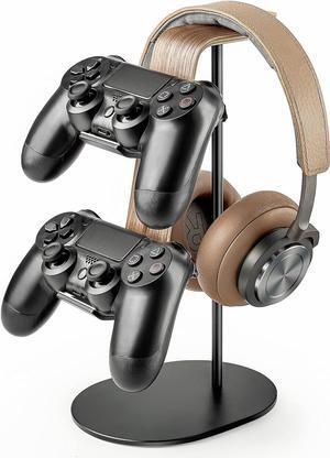 QinCoon Controller and Headset Holder, Aluminum and Wood Gaming Controller & Headphone Stand for PS5 PS4 Xbox One Nintendo Switch, Universal Desk Game Accessories