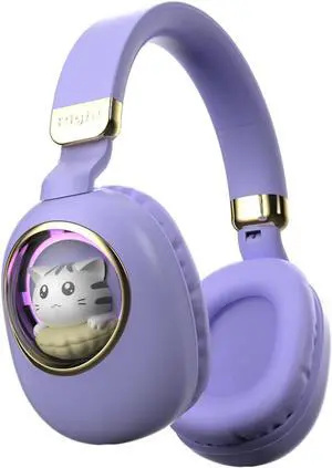 Xmenha Purple Kids Bluetooth Headphones Wired with Microphone for School - Wireless Boy Girls Noise Cancelling Over Ear Bluetooth Headphones Children Headsets for iPad Kindle Airplane Travel Tablet