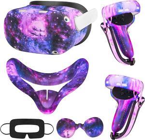 Relohas VR Accessory Set for Oculus Quest 2 - Controller Grips, Shell & Face Covers, Galaxy Purple
