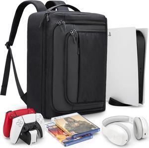 Game Console Backpack for PS5, Protective Carrying Case Compatible with Plyastation5 Console, Base, 15.6Laptop, Headset, PS5 Controller, More Game Discs, and Gaming Accessories