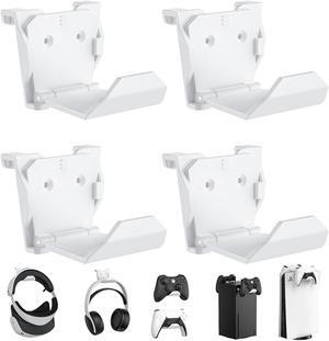 KUNSLUCK 4 Pack Controller Wall Mount for PS5, Xbox, Switch Controller, Wall Mount Stand for Controller&Headset, Adhesive/Screws Installation (White)