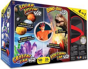 Abacus Brands Virtual Reality 4 in 1 Deluxe VR Lab - Illustrated Interactive VR Book and STEM Learning Activity Set (Solar System, Dino-Dig, Crystal and Volcano)