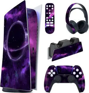 PlayVital Purple Deep Space Full Set Skin Decal for ps5 Console Digital Edition, Sticker Vinyl Decal Cover for ps5 Controller & Charging Station & Headset & Media Remote