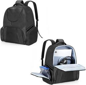 CURMIO Gaming Console Backpack Compatible for PS5, PS4 and PS4 Pro, Travel Carrying Case with Pockets for Controller, Headset and Game Accessories, Black Stripe (Bag Only, Patent Pending)