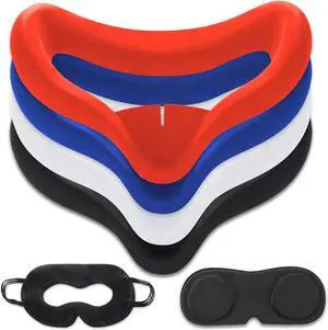10PCS Set VR Silicone Face Cover Compatible with Oculus Quest 2 Accessories, Sweat-Proof Lightproof Non-Slip Washable Replacement (Blue/Black/Red/White),Len Protector,Disposable Eye Cover